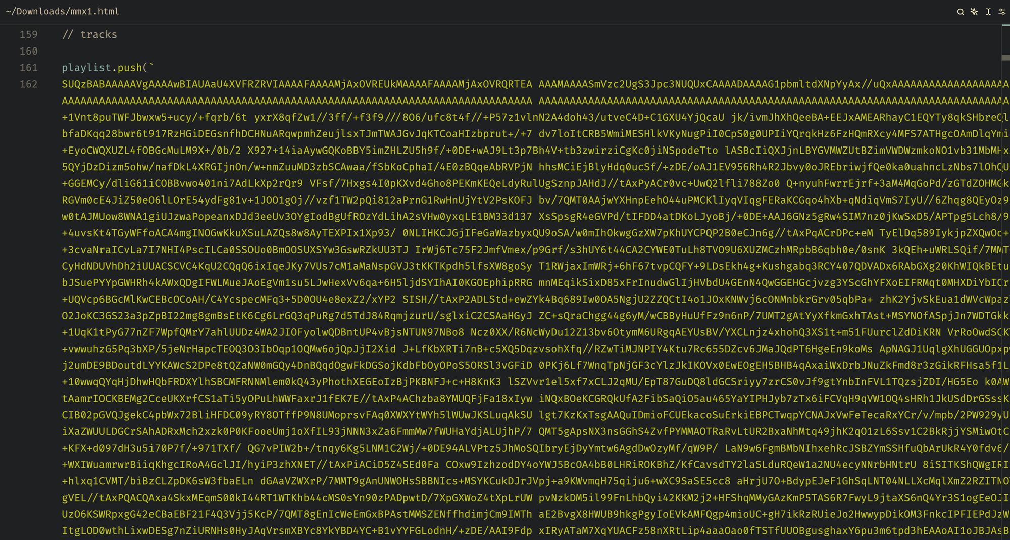 a screenshot of code that reads "playlist.push" followed by a long string of alphanumeric characters